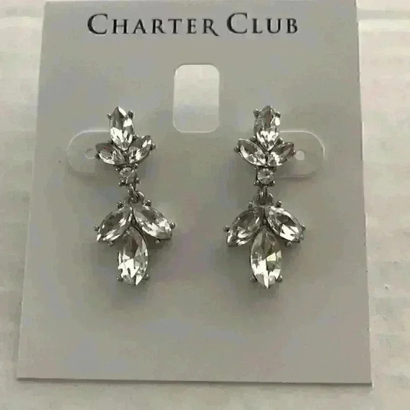 Charter Club new Silver Tone Crystal Drop Earrings - Picture 4 of 8